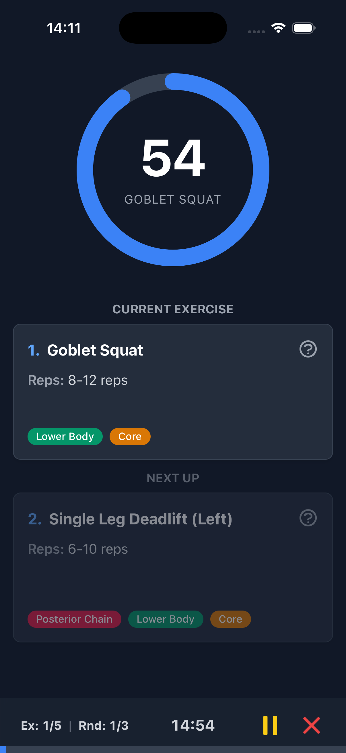 App screenshot showing the workout completion screen